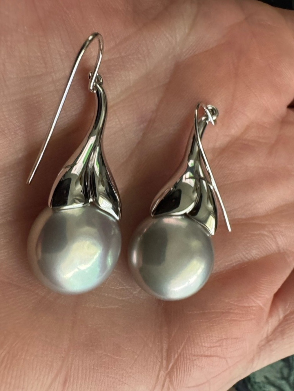 Honora 925 Sterling Silver White Round Pearl Dangle/Drop Earrings French Wire